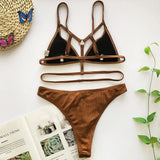 Metal Ring Strip Bikini Swimsuit