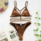 Metal Ring Strip Bikini Swimsuit