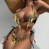 Sequins tassels bikini party dress