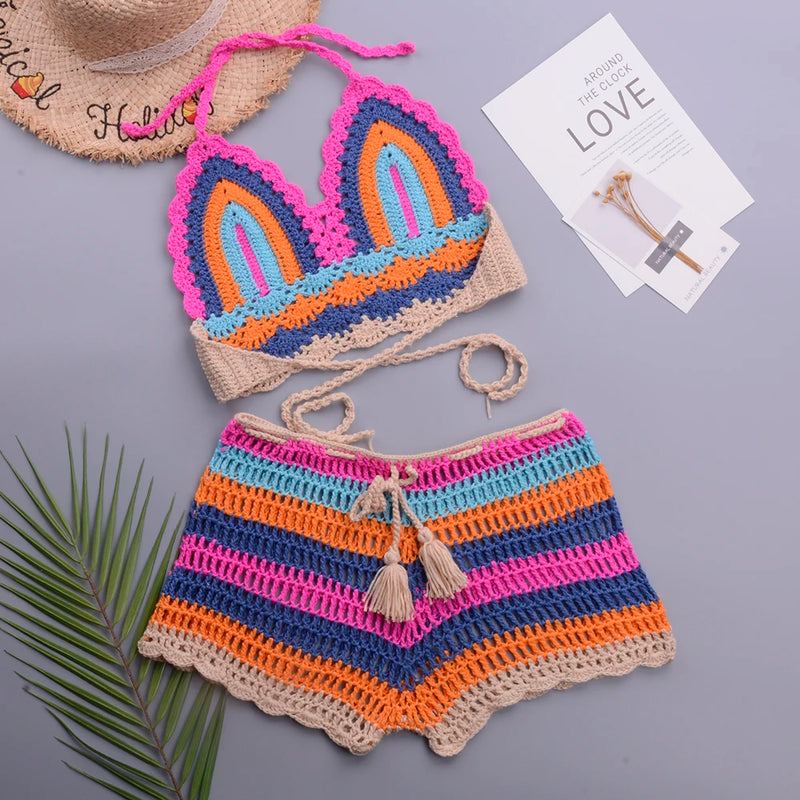 Multi-Color Knitted Rainbow Bikini Sets