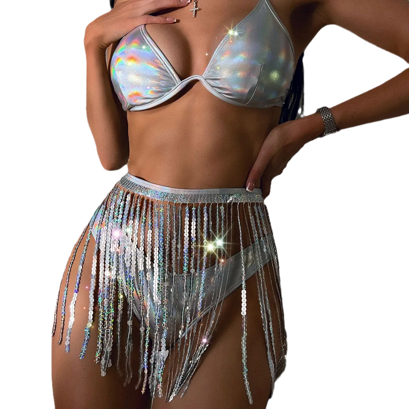 Sequin Tassel Skirt Bikini Set