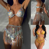 Sequin Tassel Skirt Bikini Set