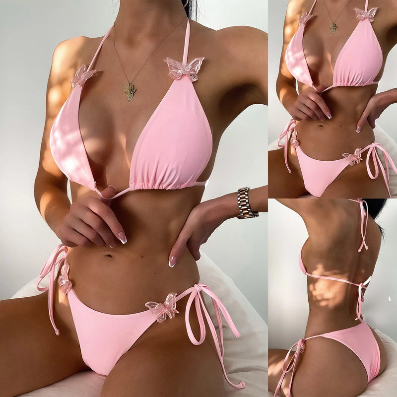 Strappy Lace-up Bikini Swimsuit